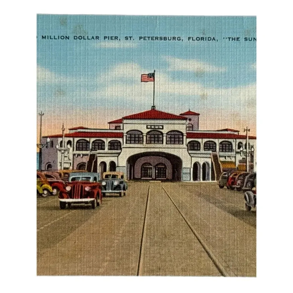 Vintage Litho Postcard 1940s Million Dollar Pier St Petersburg FL EC Robison Pub
